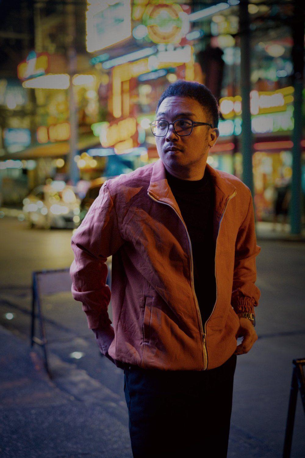 Cinematic night street portrait