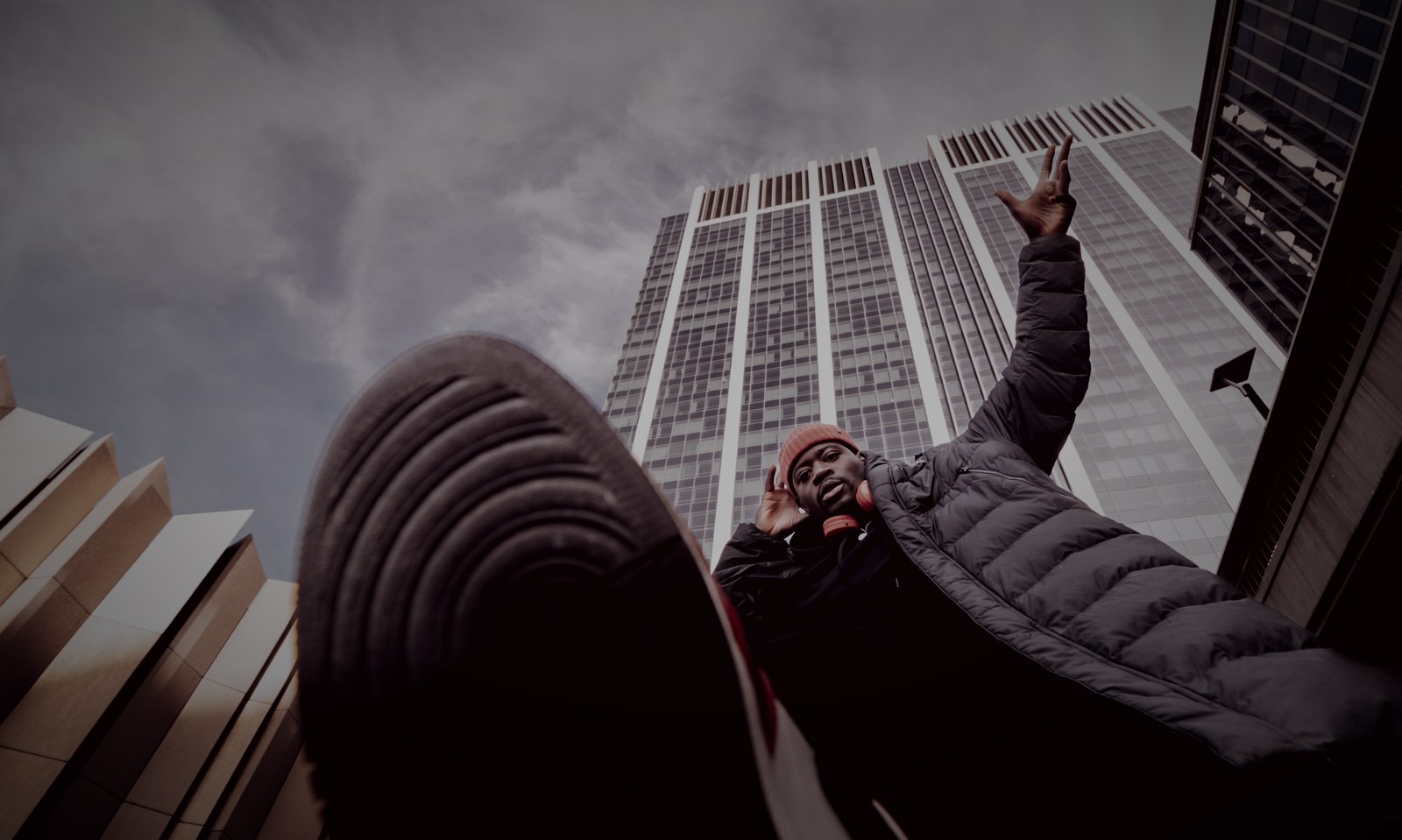 Low-angle street motion, graded cinematic