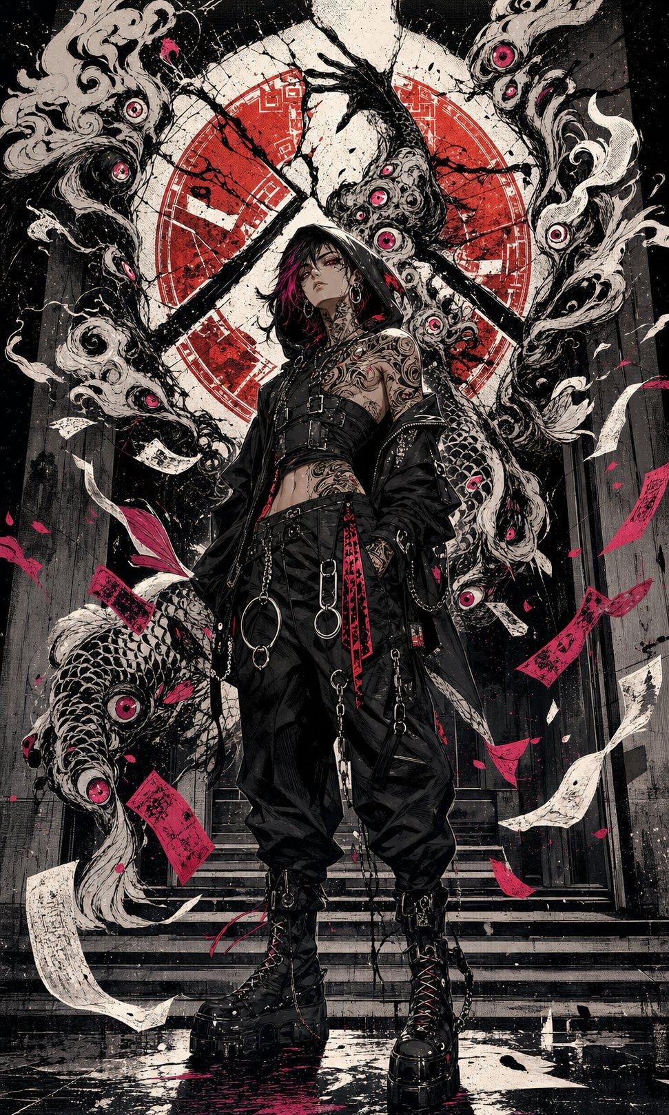 Chrome Ronin campaign print — The Thousand Eyes, yokai eyes in the dark