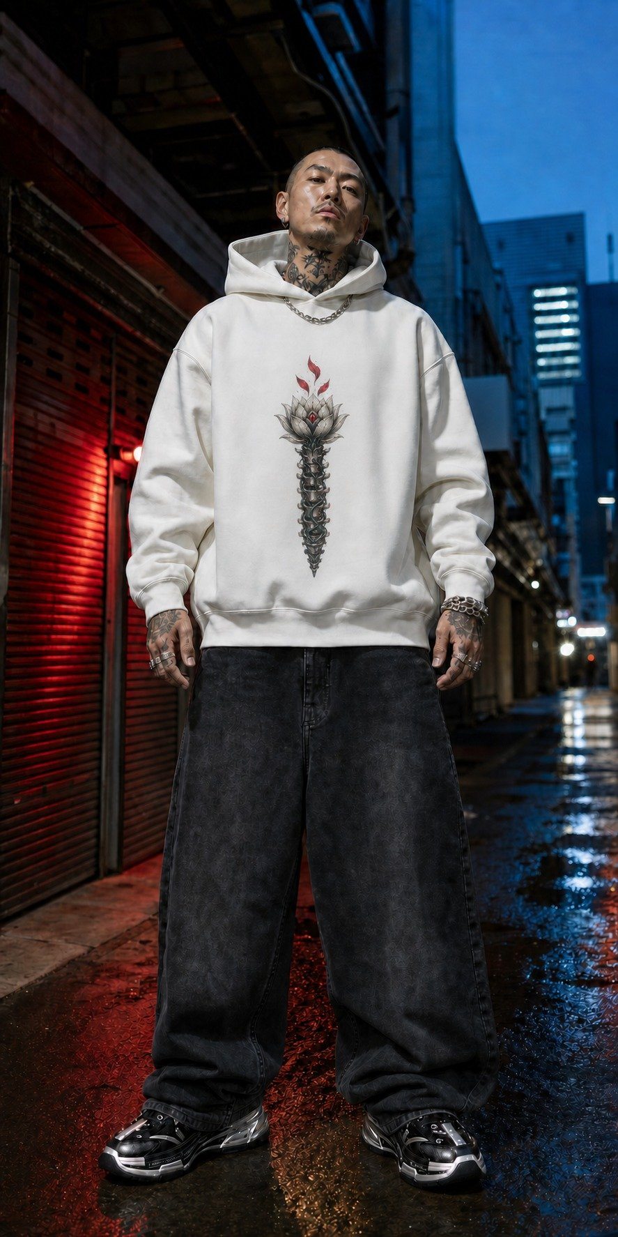 CHROME LOTUS SPINE — hoodie, Bone white