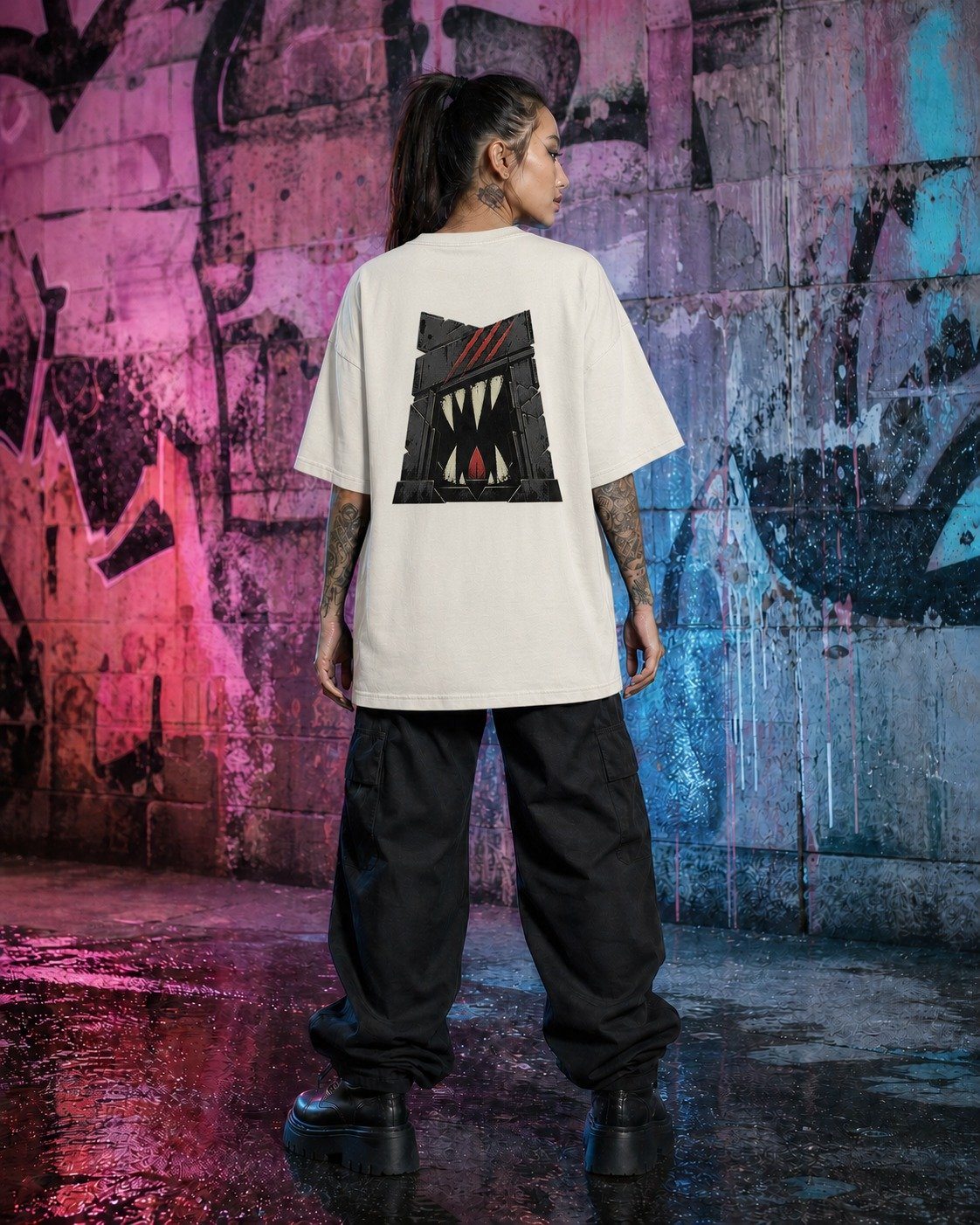GATE BITES BACK — oni graphic tee, Off-white