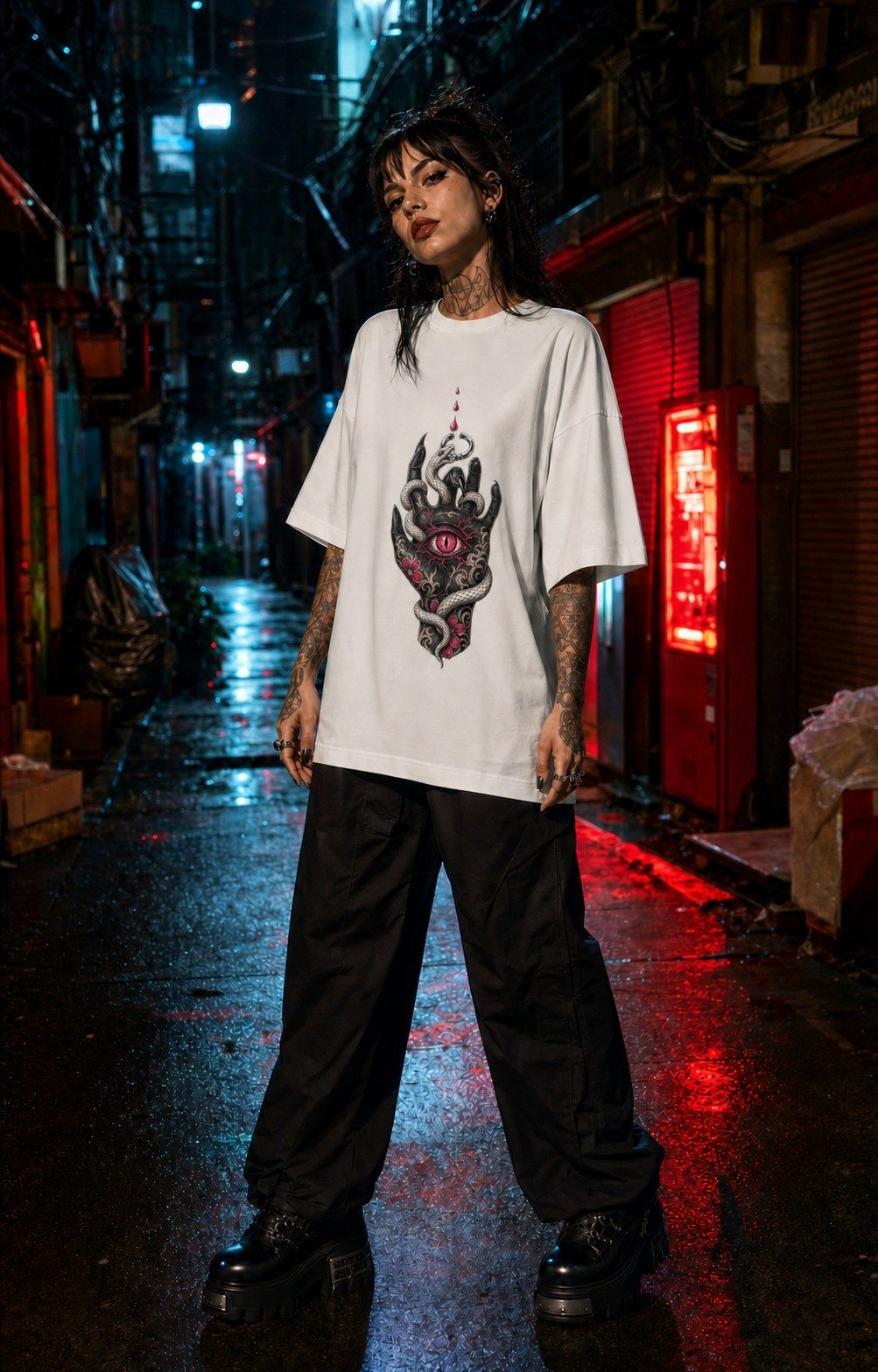 THE WATCHING HAND — oni graphic tee, Bone white